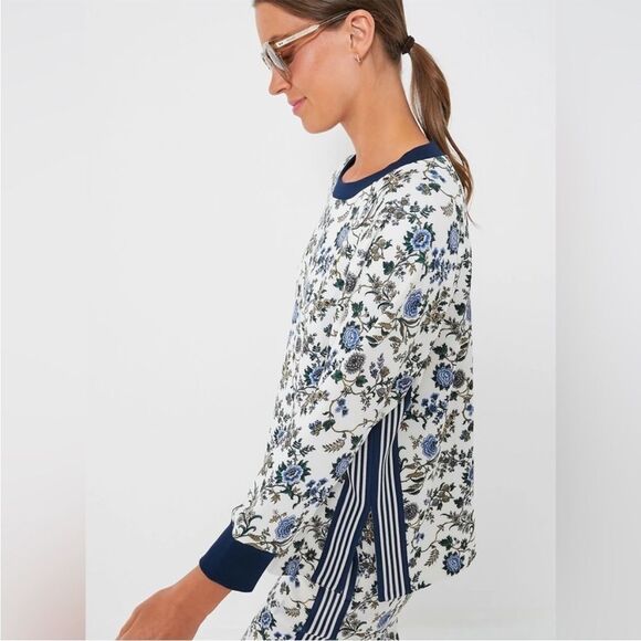 TNUCK SPORT White Wildflower Maggie Pullover Floral Striped Crewneck xl - Picture 2 of 12